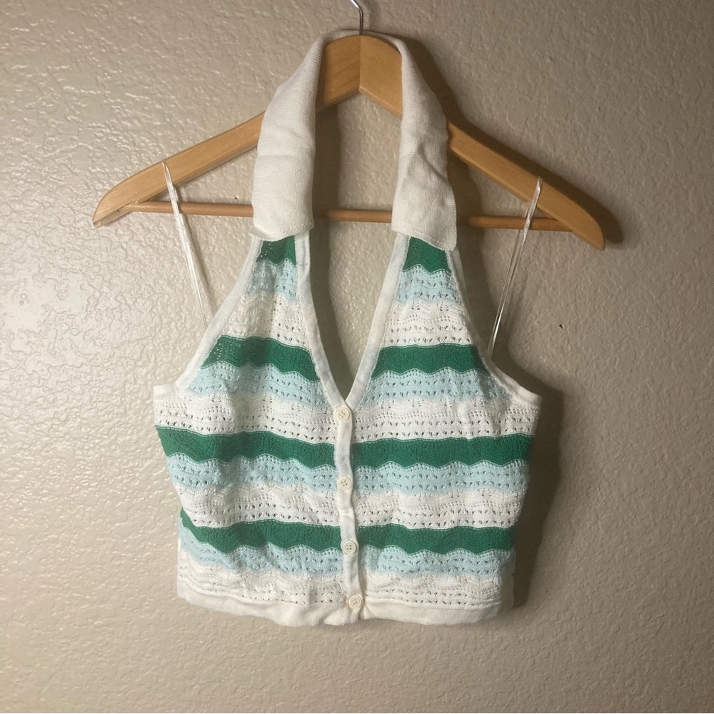 Witty Fox Young Contemporary Cream and Green Knit Halter Top Girls Size Medium